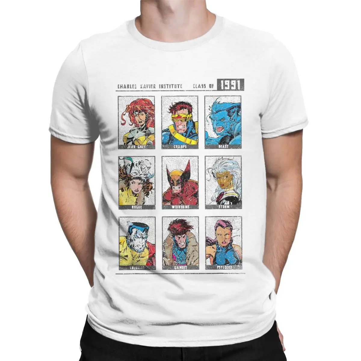 Novelty X-Men Charles Xavier Institute T-Shirts Men Cotton T Shirts Class Of 1991 Yearbook Short Sleeve Tee merchandise