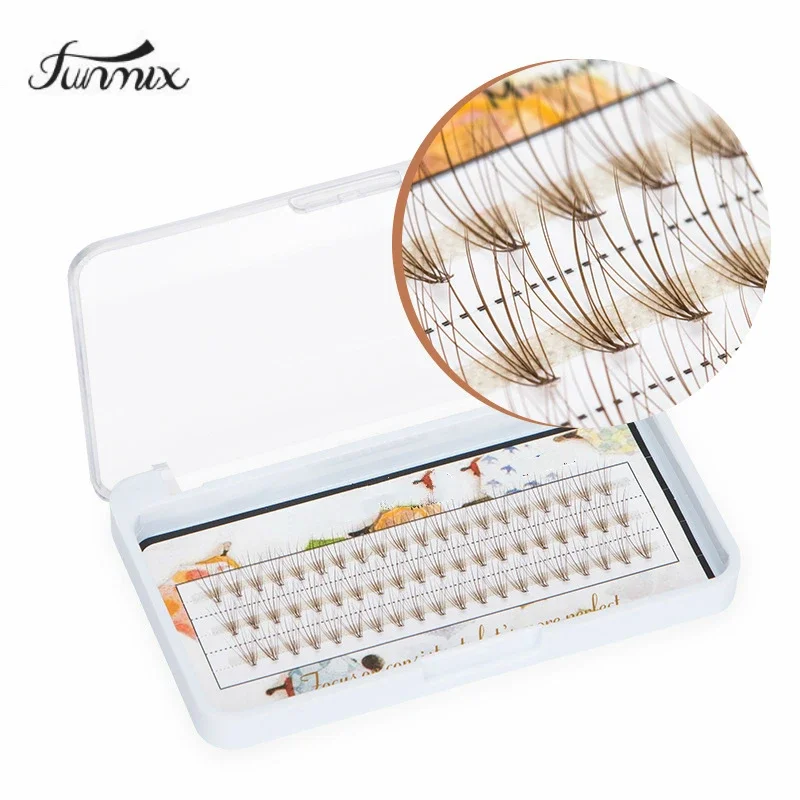 60 PCS/Set Colorful Soft Individual False Eyelash Cluster Faux Lashes Extension Brown Natural Eyelash 8mm/10mm/12mm