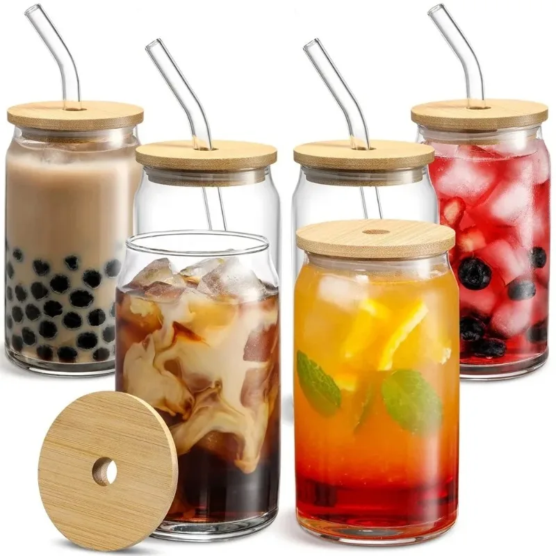 500ml Glass Cup with Lid and Straw Bubble Tea Cup Juice Glass Beer Can Milk Mocha Cups Breakfast Mug Drinkware Transparent cup