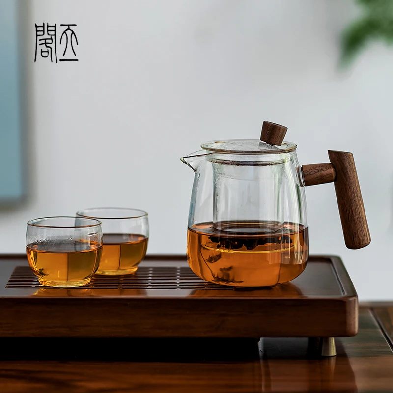 

Thousand-Acre Pavilion Chinese Style Wooden Handle Glass Teapot Tea Brewing Pot Thickened Tea Water Separation Home Use Set