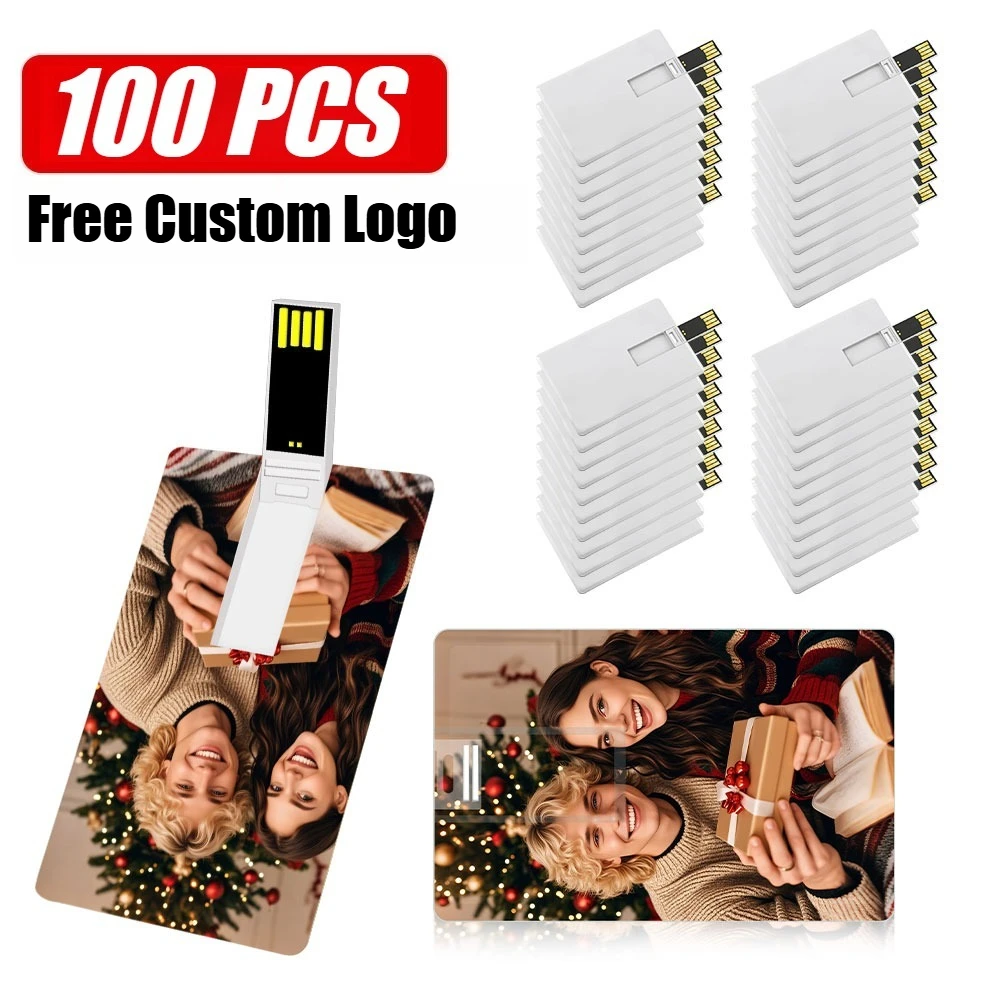 100pcs/lot Customized Logo Credit Card USB 2.0 Flash Drive 4GB 8GB 16GB 32GB 64GB Really capacity Pen Drive Wedding Gift