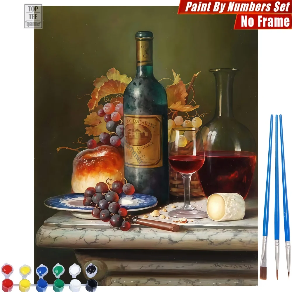 Set de pinturas al óleo digitales de bodeguero - Uvas, queso, mármol - Actividades artísticas - Regalo de cumpleaños para la abuela