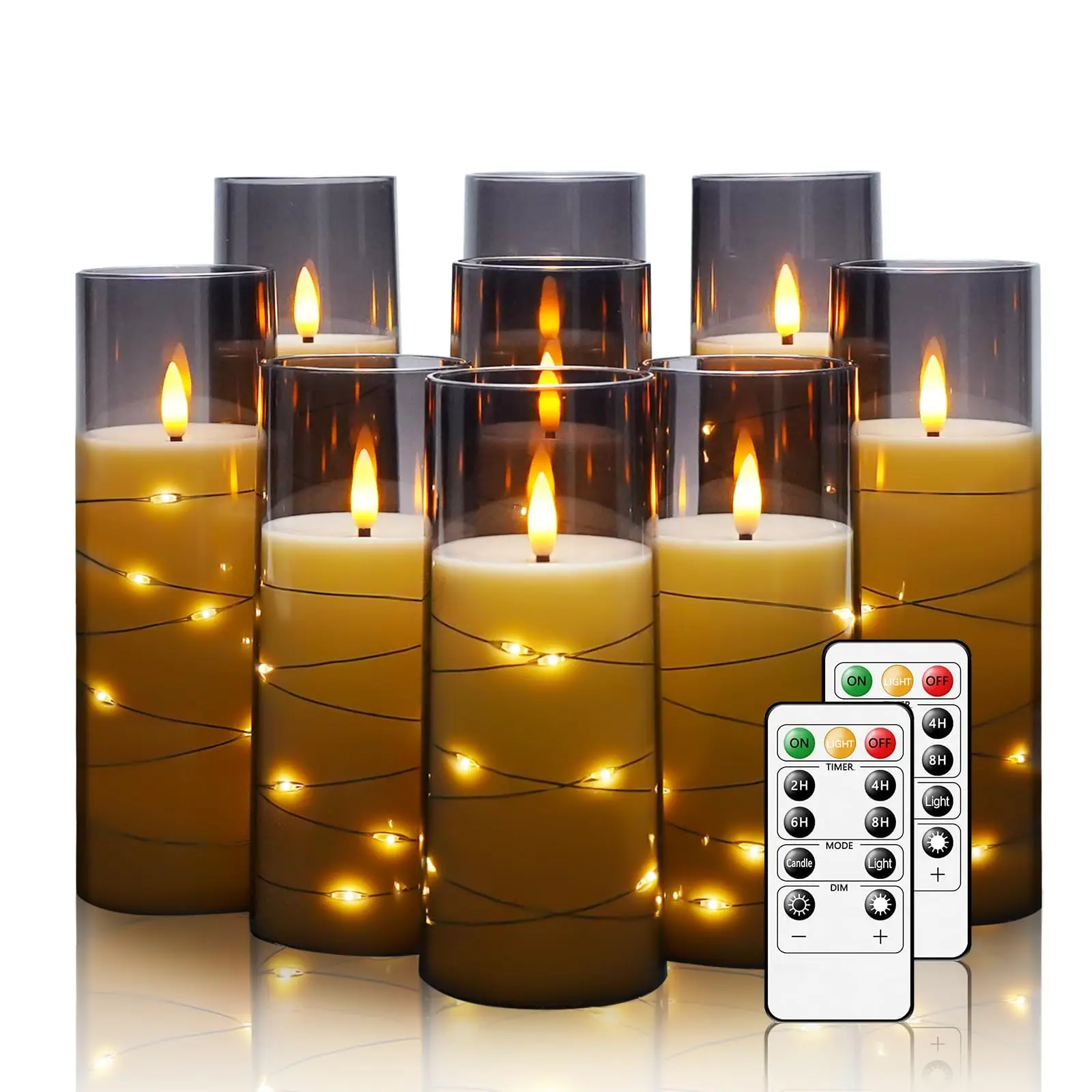 Flickering Flameless LED Pillar Candle Lights with Remote & Embedded Star String for Wishing Wedding Christmas Party Home Decor