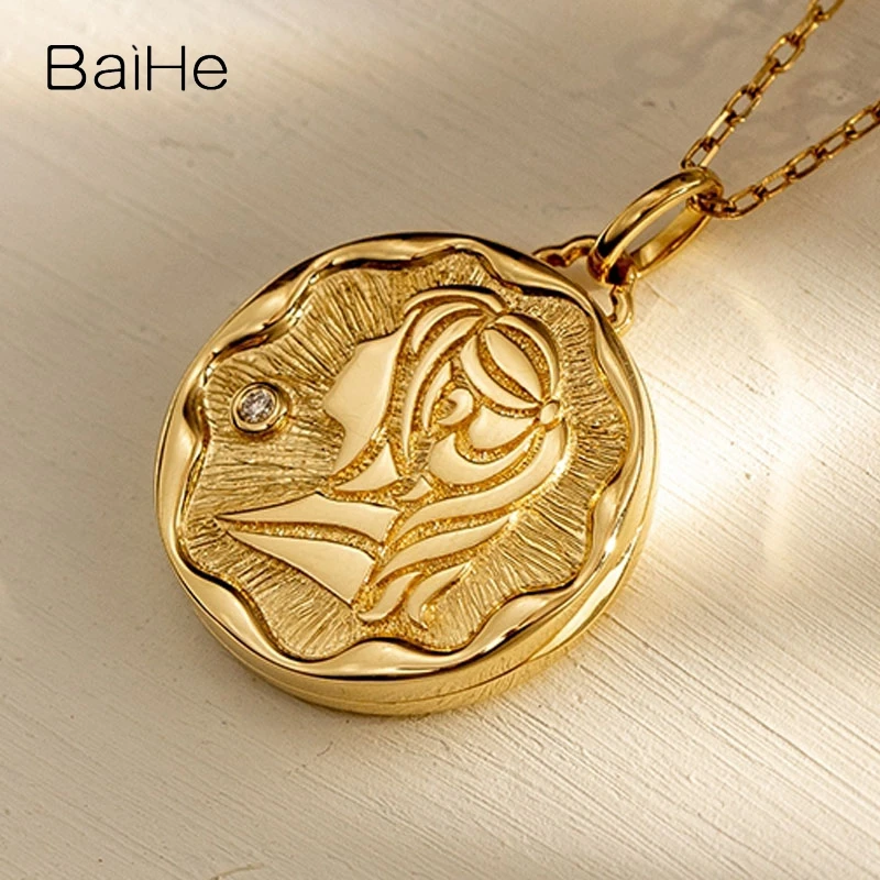 BaiHe Real Time Treasure Box Series 18K Gold Necklace Retro Gold Coin Queen's Head Customizable Pendant Women Men Fine Jewelry