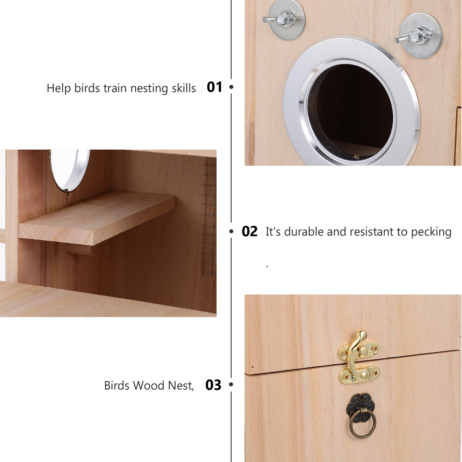 

Bird Breeding Box Wooden Nest Small Size Natural Wood Parrot Supplies Eggs Rolling Prevention Outdoor Hatching Pet Bird Nest