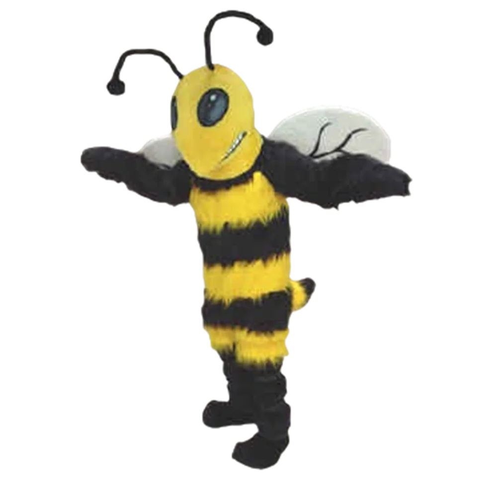 Long Hair Deluxe Bee Mascot Costume Adult Size Hornet Bee Mascotte Outfit Suit With Helmet Cosply Carnival Halloween Costume 539