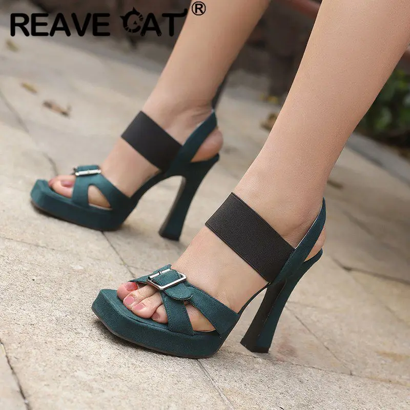 REAVE CAT Fashion Women Sandals Toe Ultrahigh Heels 11.5cm Platform Strap Slip On 49 50 Sexy Party Shoes