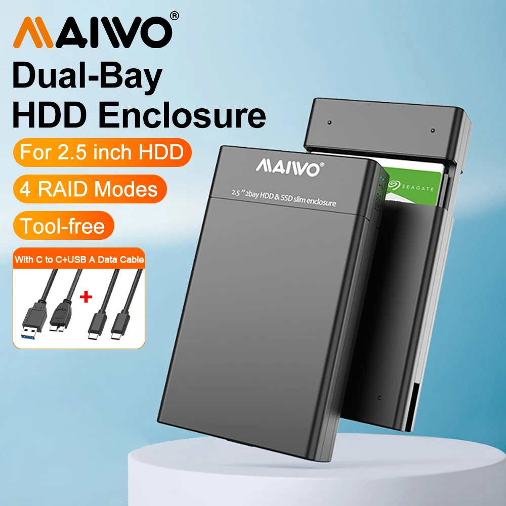 

MAIWO 2.5 HDD SSD Case SATA to USB 3.0 Adapter Case HD External Hard Drive Enclosure for Disk HDD with 4 RAID Modes for PC Case