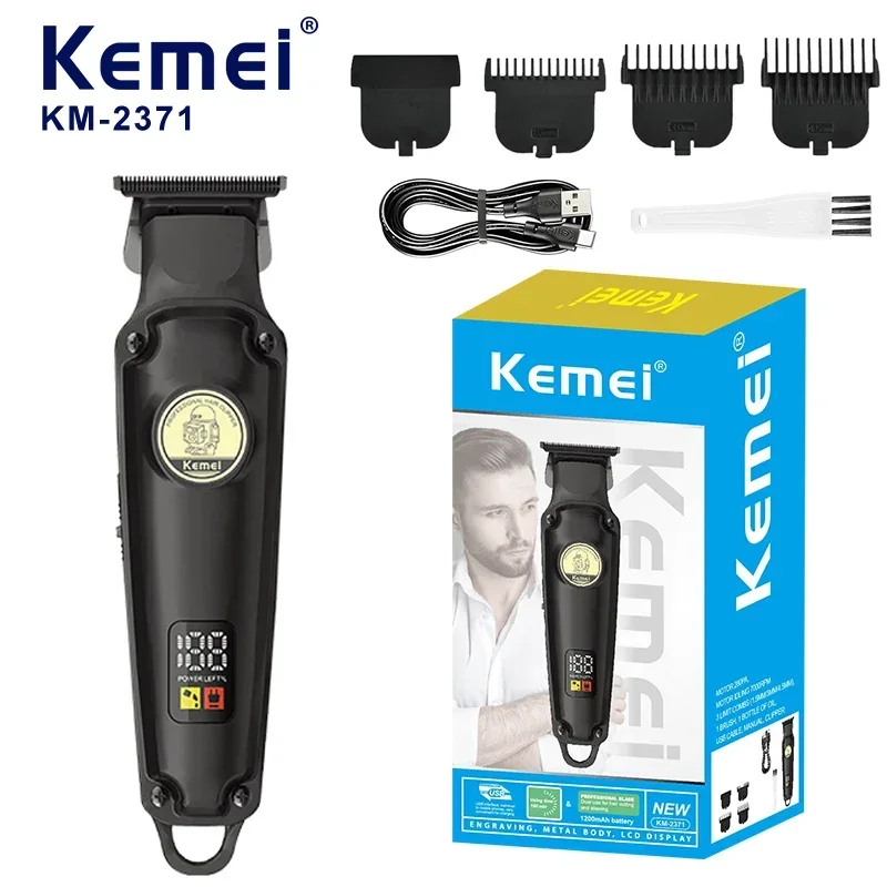 kemei KM-2371 Intelligent Digital Precision Steel Knife Head Professional Cordless Hair Clipper Electric Push Clipper