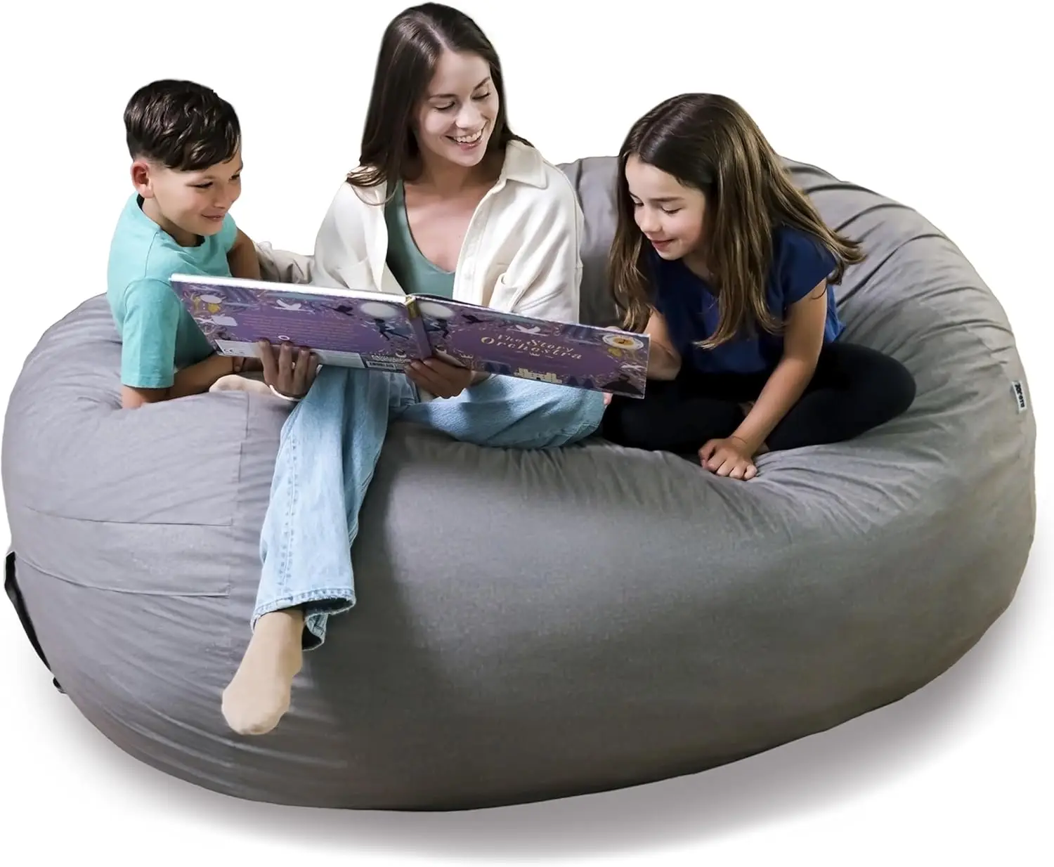 

7Ft Giant Foam Bean Bag Chair, Oversized Couch with Removable Cover for Kids, Teens, Adults, Fog Lenox, Durable Woven Polyester