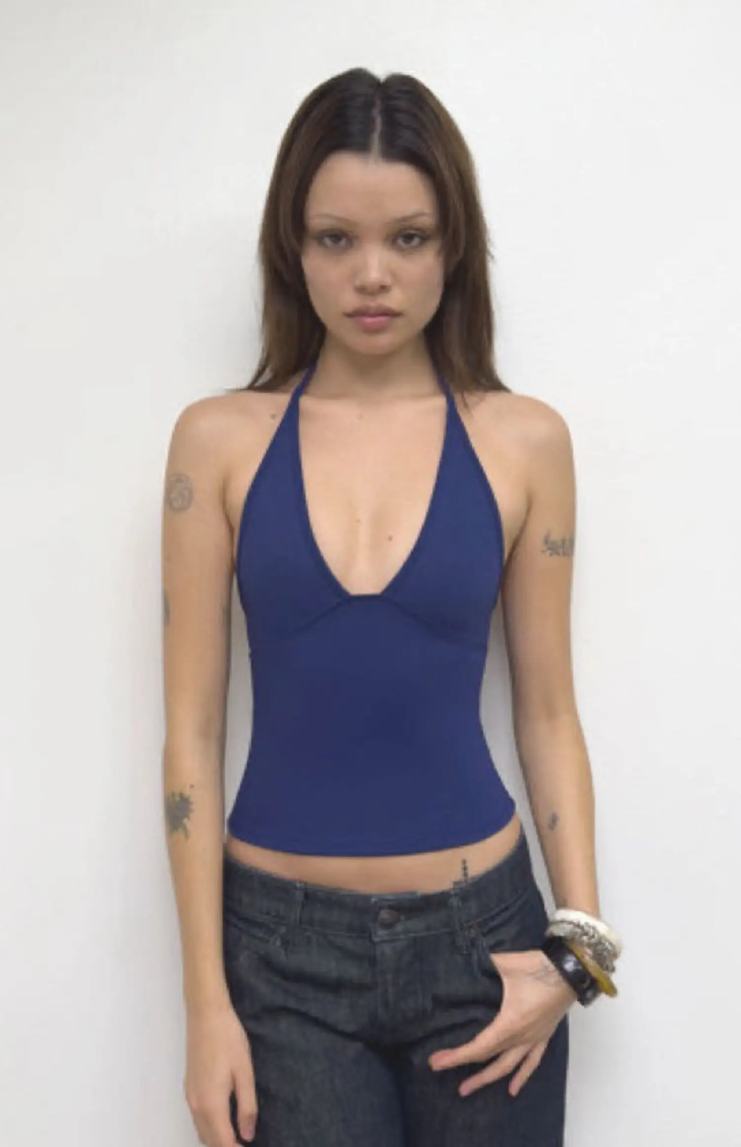 Tank Cobalt Blue Color Women's Halter-Style Bra, Sexy Low-Cut Sports Bra, Close-Fitting Stretch Yoga Top