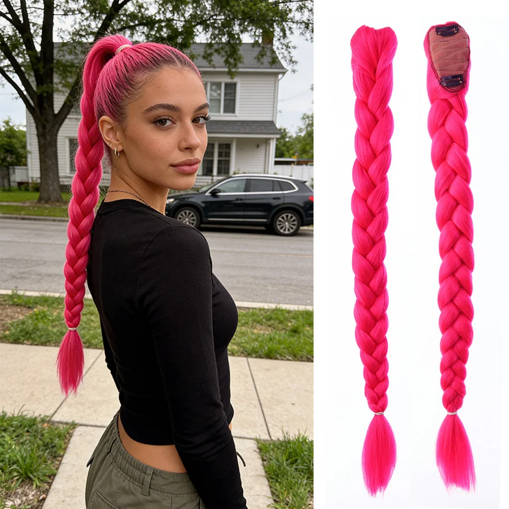 

Synthetic Braided Purple Hair Ponytai Hairstyle 26inch Long Ponytail with Clips for Halloween Christmas Dress up