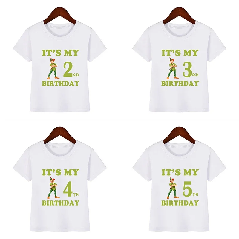 

Peter Pan Graphic Cartoon Kids Clothes It's My 1 2 3 4 5 6 7 8 9 Years Birthday Boys Girls T shirt Cute Baby Children T-Shirts