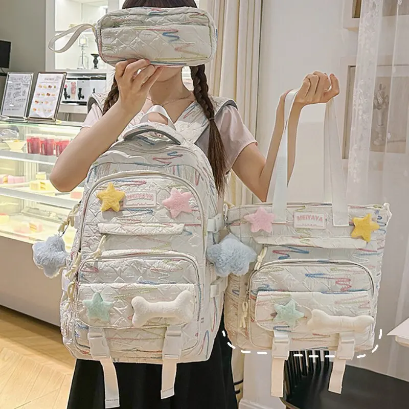 New Girl School Bag Set of 3pcs Leisure Mochila Escolar Pencil Case Art Bag Student Shoulder Backpack Water Proof Large Capacity