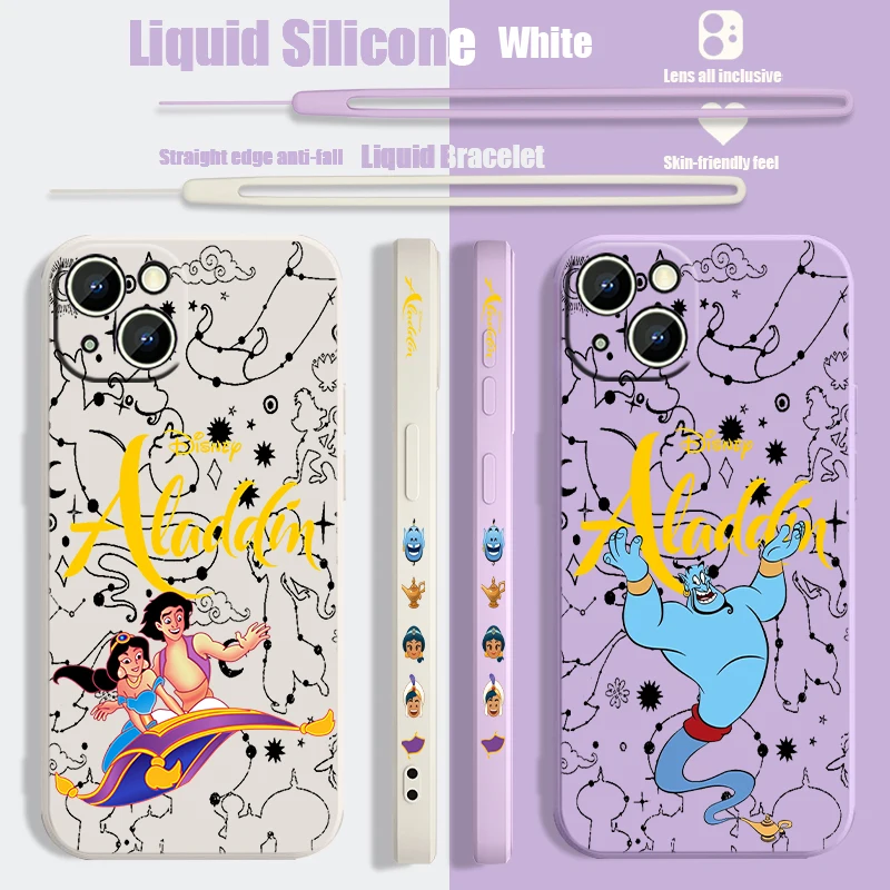 Disney Handsome Aladdin Liquid Left Rope Phone Case For iPhone 15 14 13 12 11 Pro Max Mini X XR XS 8 7 Plus Silicone Soft Cover