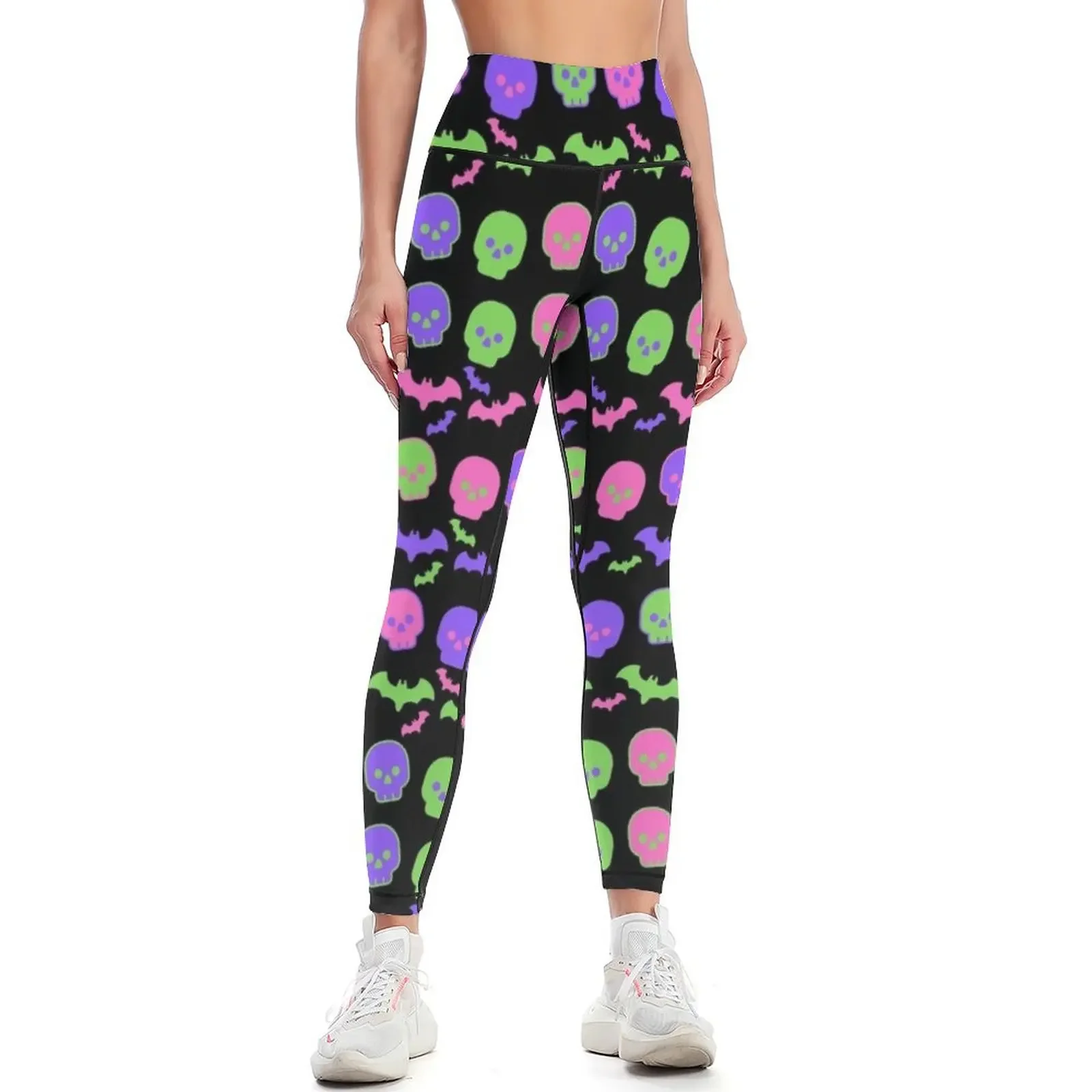 

Skull and Bat Pile Bright on Black Leggings sportswear gym for fitness Tight fitting woman sporty woman push up Womens Leggings