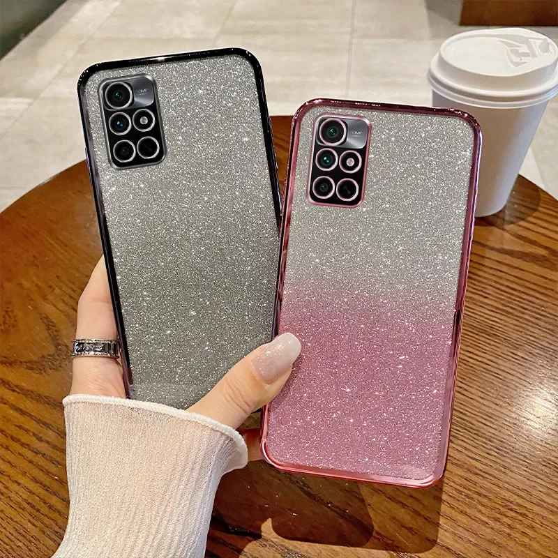 For Xiaomi Redmi 10 Case Redmi 10 Prime 2022 Phone Case Redmi 10 2022 Luxury Electroplated Glitter Soft Bumper Clear Back Cover