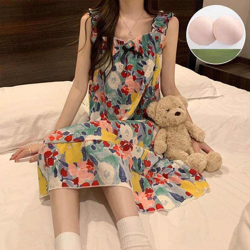 Nightgowns Women Flowers Colorful Special Home Daily Creativity Basics Korean Style Leisure All-match Ladies Comfort Vintage Ins