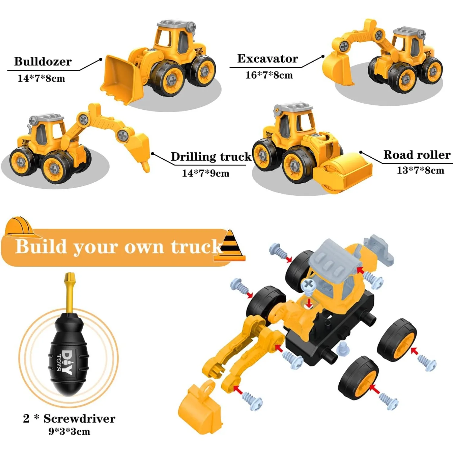 Take Apart Construction Truck Car Toys for Kids STEM Learning Building Kit Tool & Puzzle Play Educational Engineering Toys Gift