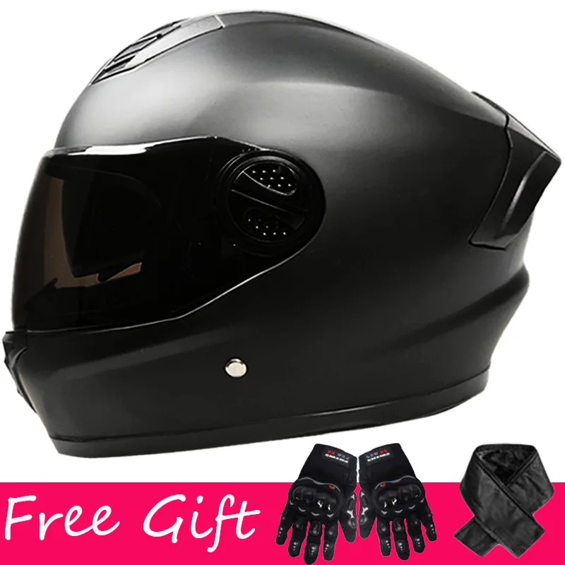 

Double lens motorcycle helmet Full cover helmet Men's and women's cycling four-season helmet 55-61cm Free gloves and scarf