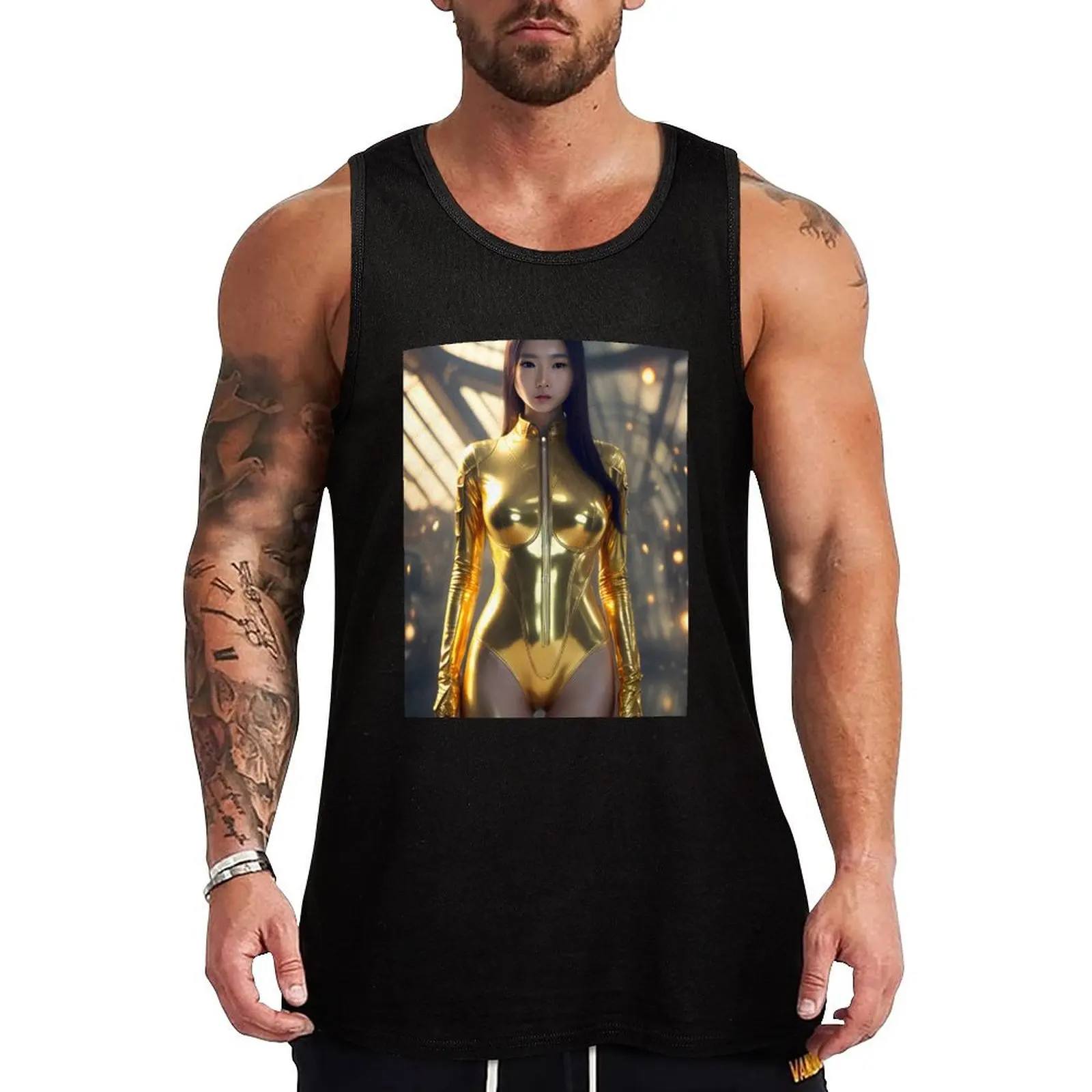 Lovely Asian Cyberpunk Portrait - Cool Art Tank Top Rugged Tank Top Workwear Casual Sleeveless Shirt