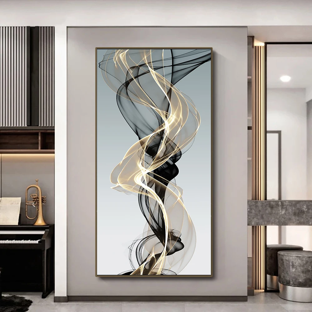 Abstract Modern Nordic Gold Geometry Gold Grey Line Wall Art Canvas Painting Poster Picture Print For Living Room Home Decor