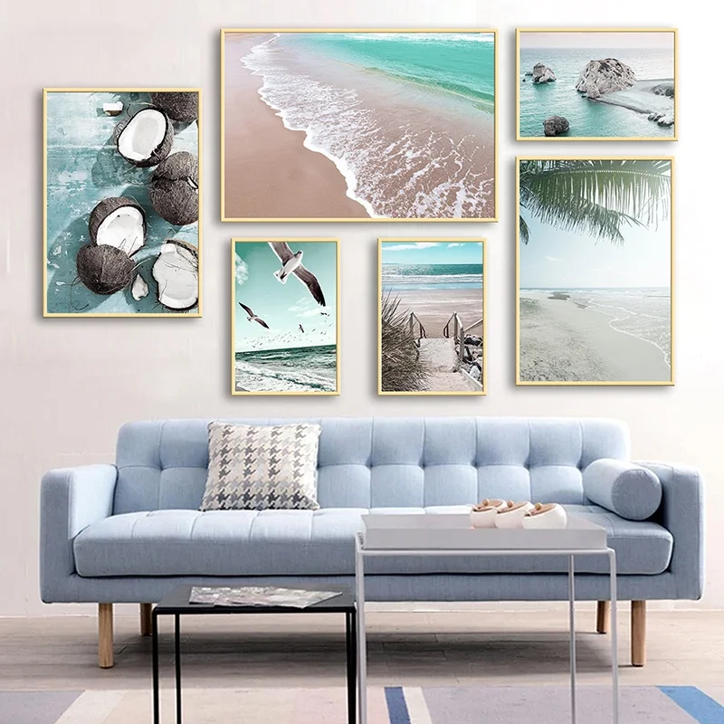 Summer Theme Canvas Seaside Ocean Beach Seagull Poster Home Decorative Natural Scenery Painting Wall Art Decor