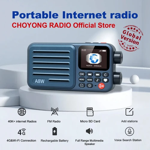 Imagen 1 del producto Choyong A8W Radio de Internet portátil (Versión GLOBAL) con WIFI y 4G FM, tarjeta micro-sd, radio de bolsillo digital todo el mundo, colegio