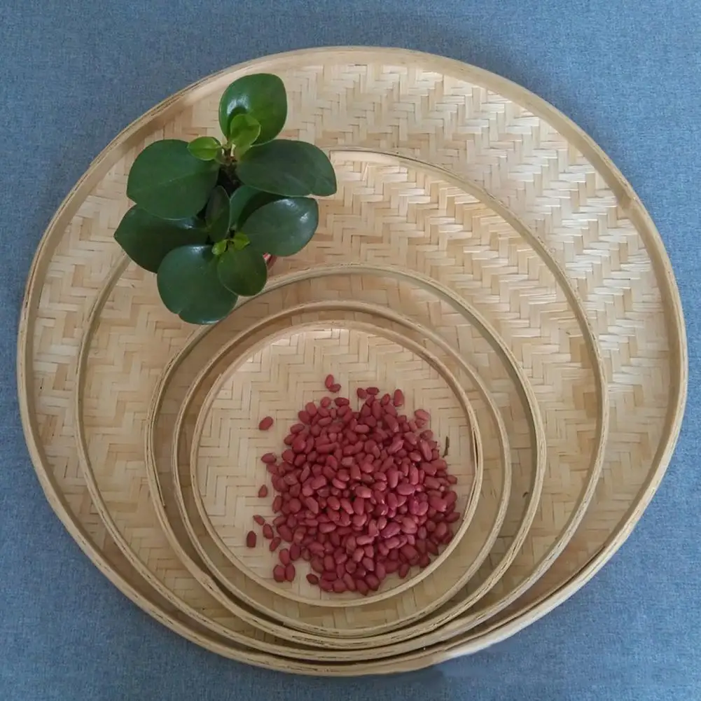Handmade Weaving Storage Trays Bamboo Sieve Bamboo Raft Round Dustpan Decorative Fruit Bread Basket Kitchen Storage Food Sieve