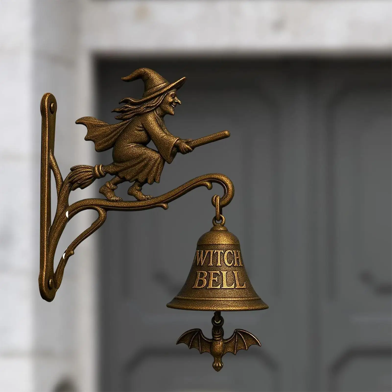 2025 Halloween Witch Doorbell Wall Mounted Witch Bells With Broom Hangable Entrance Door Decorative Bell For Hallway Shop