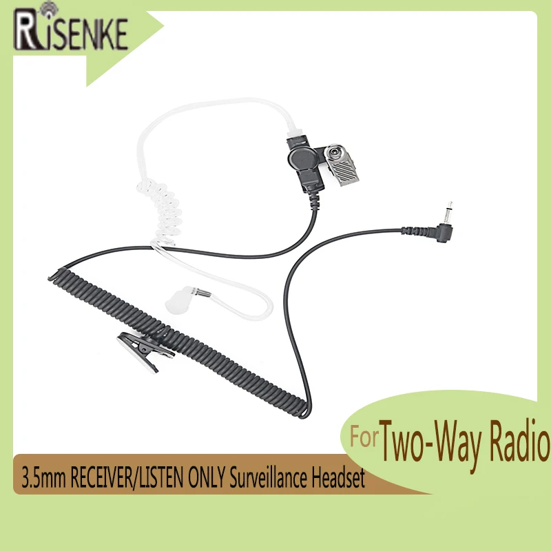 Clear Acoustic Coil Tube Audio Kit for Two-Way Radio Transceiver, Surveillance Headset, Earpiece, RECEIVER, LISTEN ONLY, 3.5mm