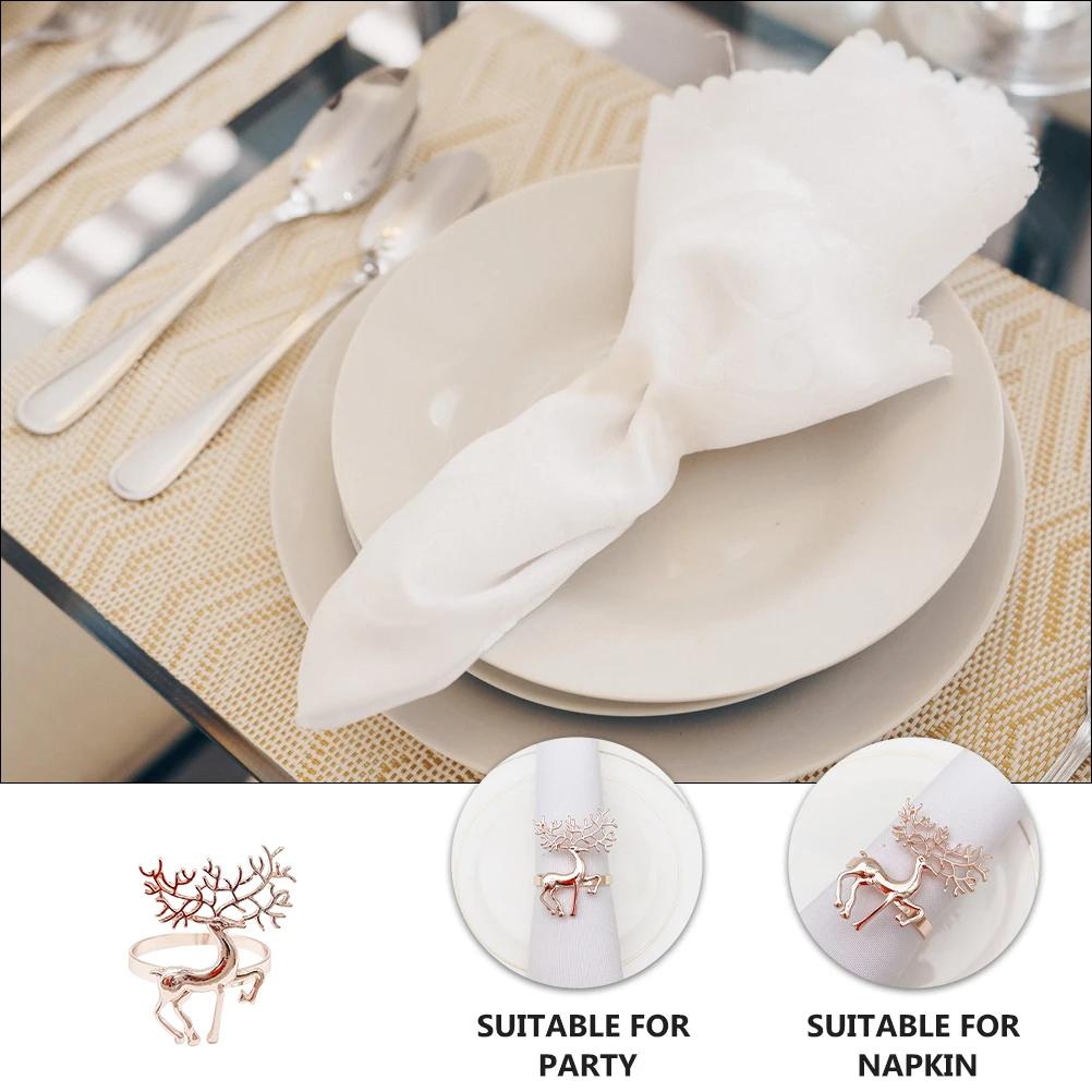 

6 Pcs Antlers Napkin Button Ring Christmas Dining Table Decor Husband Alloy Rings