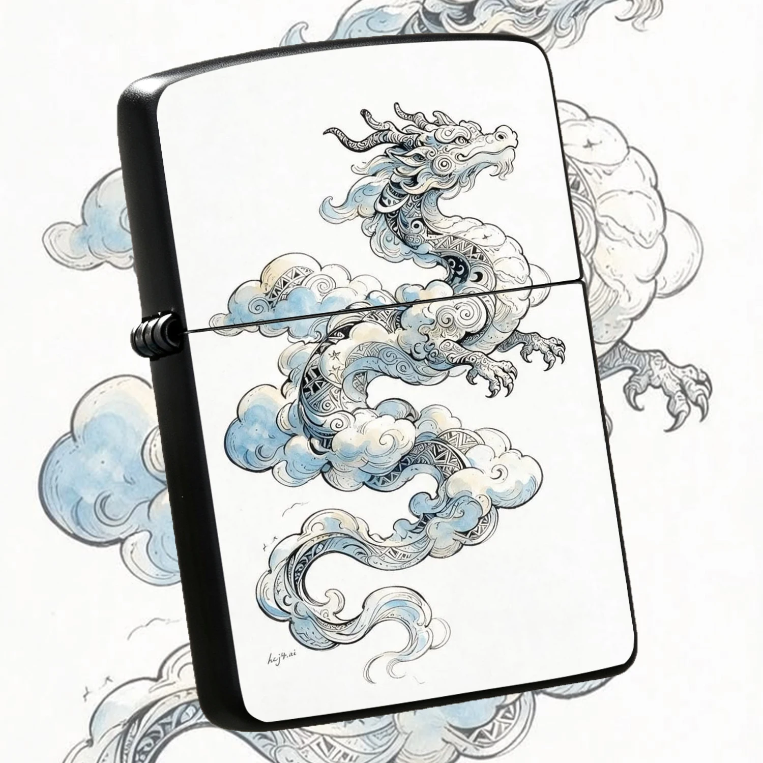 Hand-Painted Auspicious Dragon Cloud Pattern Lighter, Elegant Light Blue Ink Totem Design, Portable Exquisite Daily Use Tool, Ideal For Home Outdoor Scenarios, Thoughtful Gifting Choice With Delicate Texture, Stylish Practical Accessory For