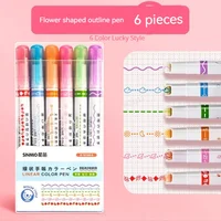 6pcs Line Shaped Highlighter Roller Tip Curve Liner Marker Pens Graffiti Pen Kawaii Korean Stationery School Office Supplies 6