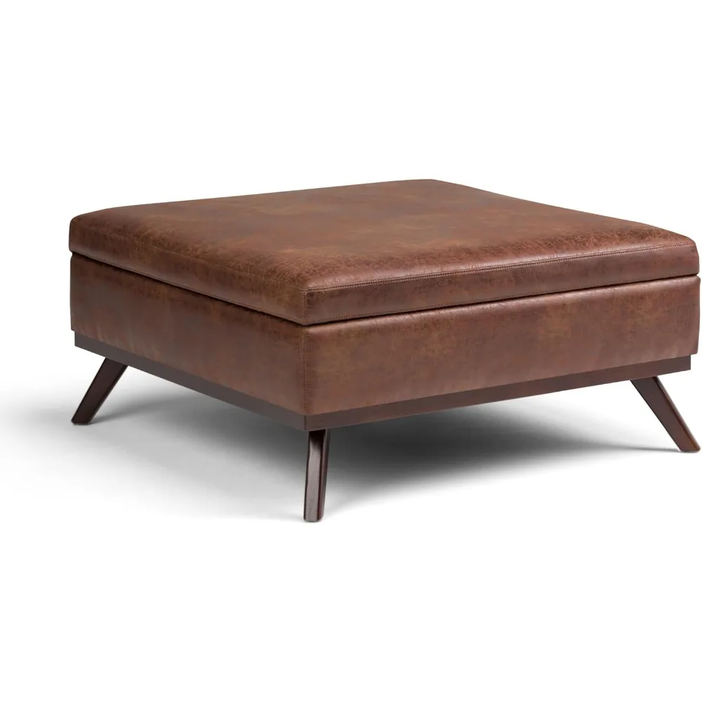 Owen 36 Inch Wide Mid Century Modern Square Coffee Table Lift Top Storage Ottoman in Upholstered