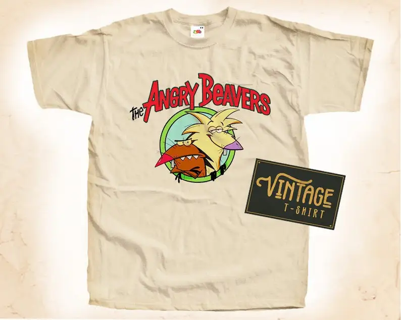 The Angry Beavers T shirt Tee Natural Vintage Cotton Movie Poster Beige All Sizes