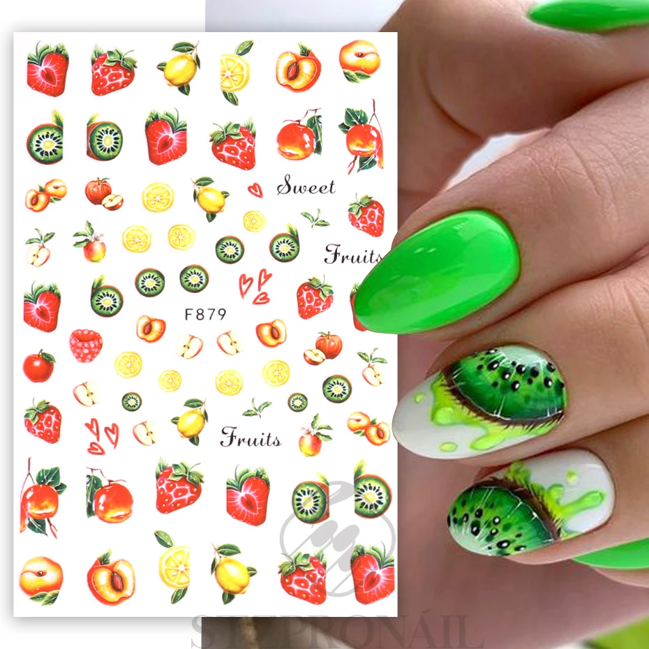 3D Lemon Nail Stickers Strawberry Watermelon Kiwi Pawpaw Cherry Peaches Decals Summer Fruit Design DIY Nail Art Decoration SLF