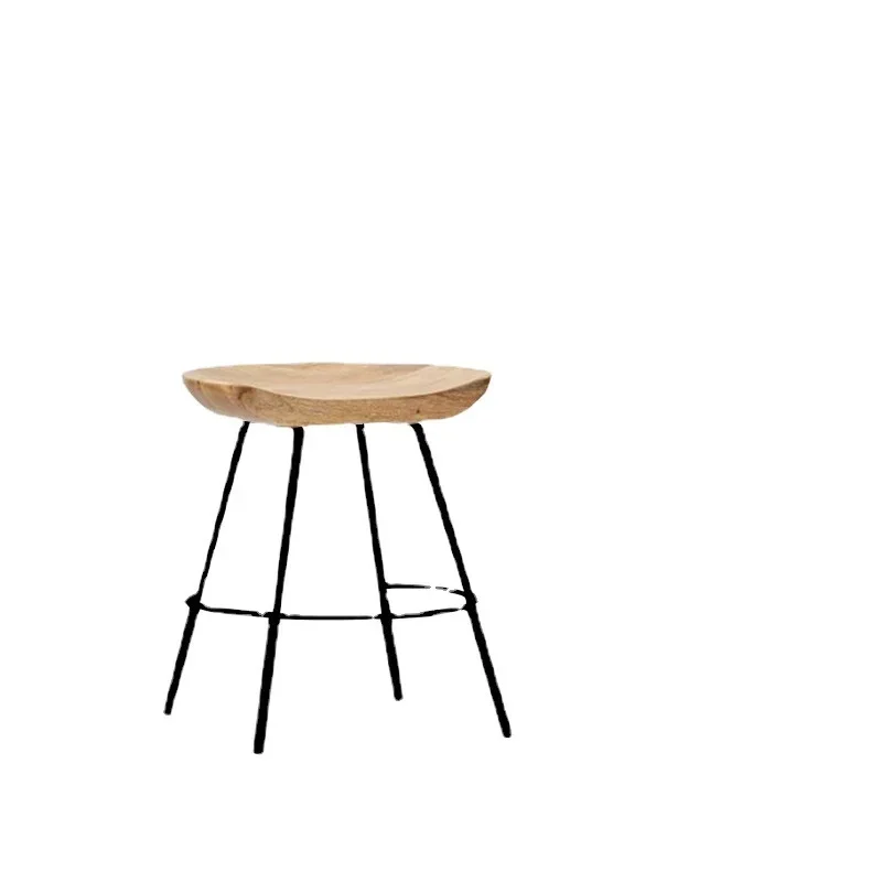 Modern Minimalist High Chair Solid Wood Home Bar Stool Creative Bar Chair Cashier Counter Iron Art High Wood Stool