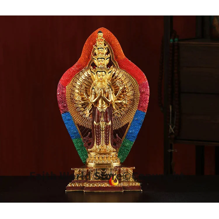 38CM large -HOME family hall lobby effective protection talisman Tibetan QIAN SHOU GUANYIN Buddha Gilded brass Buddha statue