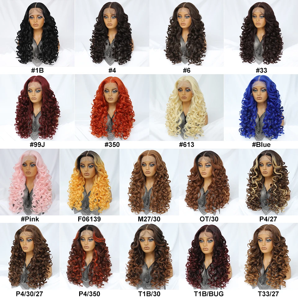 24 Inch 13X6 Synthetic Lace Front Wig With High Temperature Fiber For Afro Women Loose Curl Lace Frontal Wigs For African Female