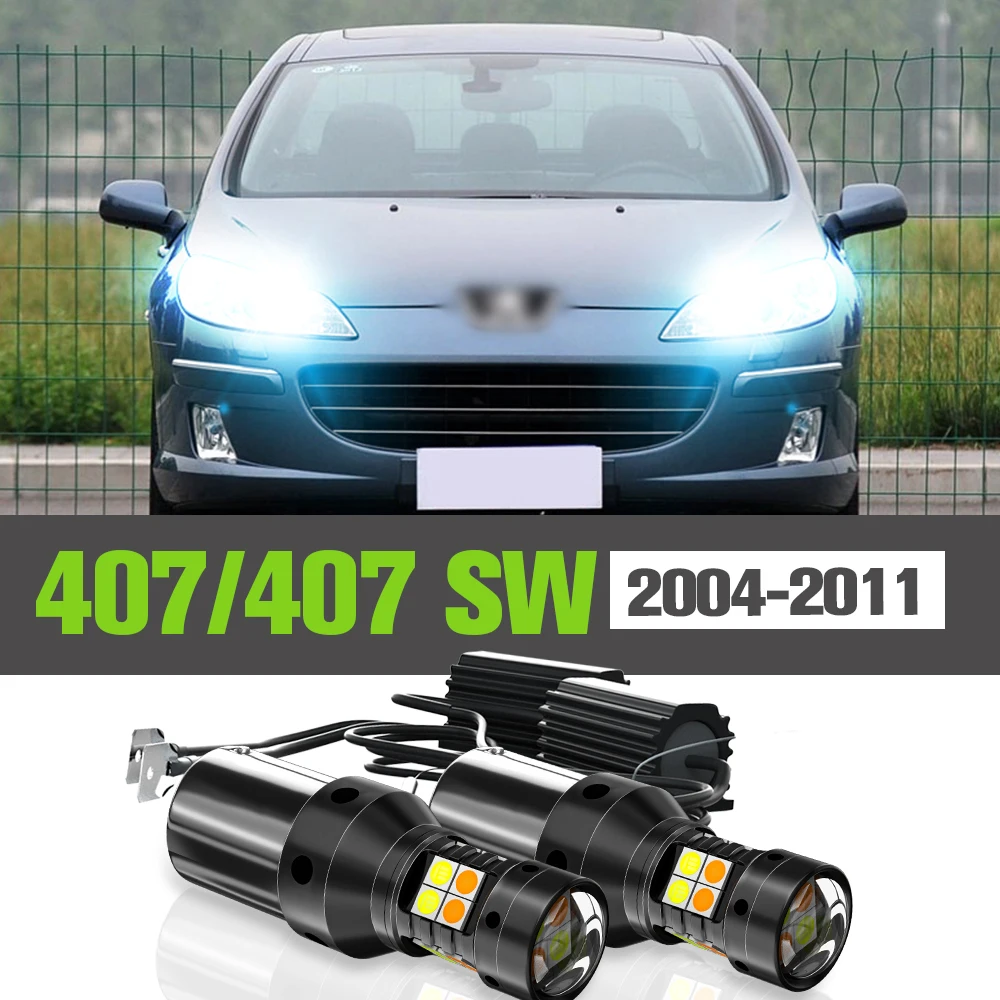 2x LED Dual Mode Turn Signal+Daytime Running Light DRL Accessories Lamp For Peugeot 407 SW 2004-2011 2006 2007 2008 2009 2010