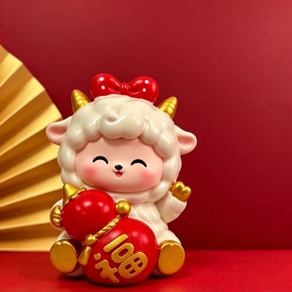 Resin Year Of The Goat Ornament Cartoon Shaking Head Chinese Zodiac Sheep Figurine Multi-options Small Medium Large Size