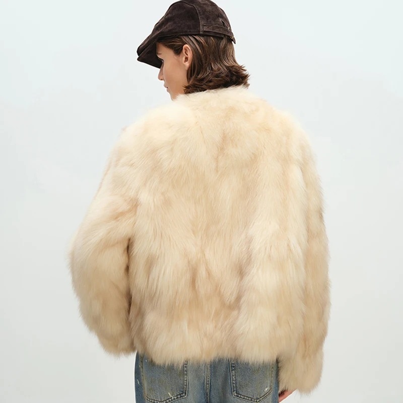 سترة نسائية من فرو الثعلب الصناعي معطف شتوي سميك ودافئ متدرج وأكمام طويلة أنيق غير رسمي ملابس خارجية أمريكية كسول للشارع