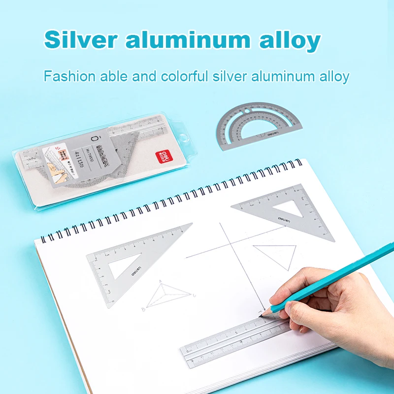 مجموعة مسطرة من سبائك الألومنيوم من ديلي، مسطرة مثلثة متعددة الوظائف للامتحان الطلاب، لوازم مكتبية مدرسية