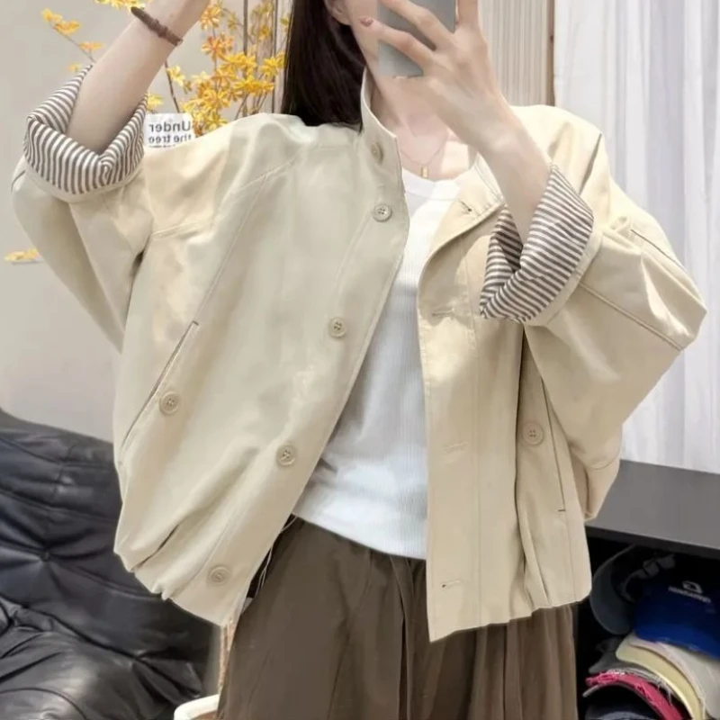 

High End Stand Up Collar Contrasting Color Workwear Jacket for Women's Autumn New Casual and Popular Hot Jacket Top