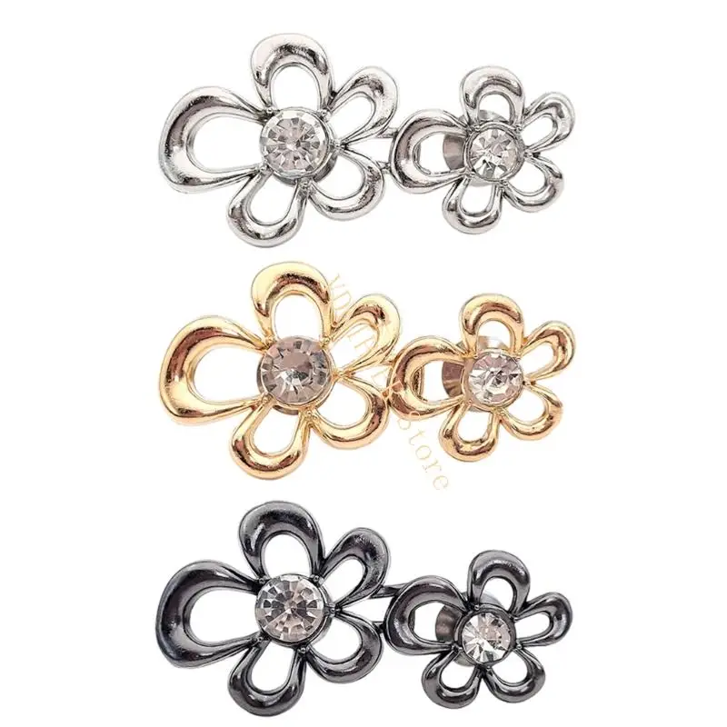 

6Pcs Rhinestones Flower Closures Waist Tightener For Jeans NoSewing Waist Cincher Flat Back Fasteners for Loose Pants D08E