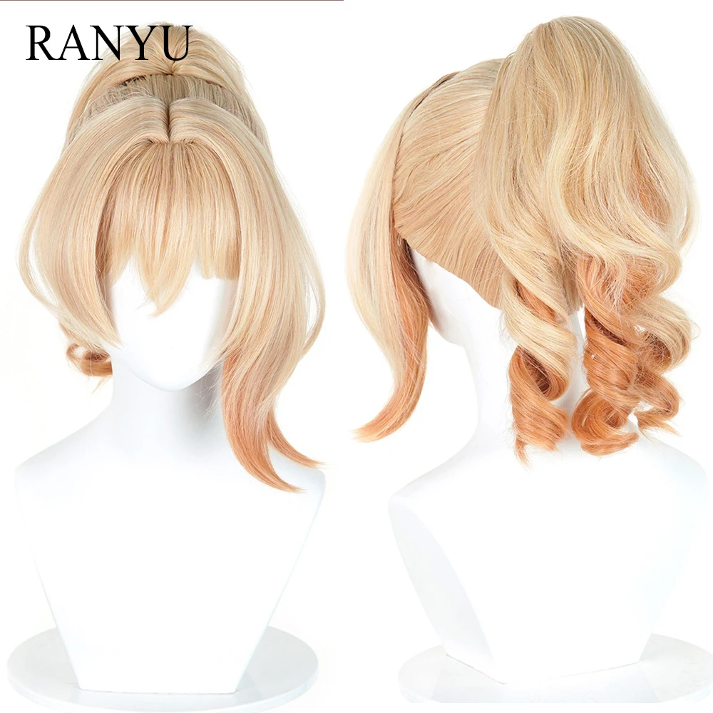 

Blonde Ombre Orange Short Straight Synthetic Wigs with Ponytail Clip Anime Game Cosplay Fluffy Wig for Daily Party