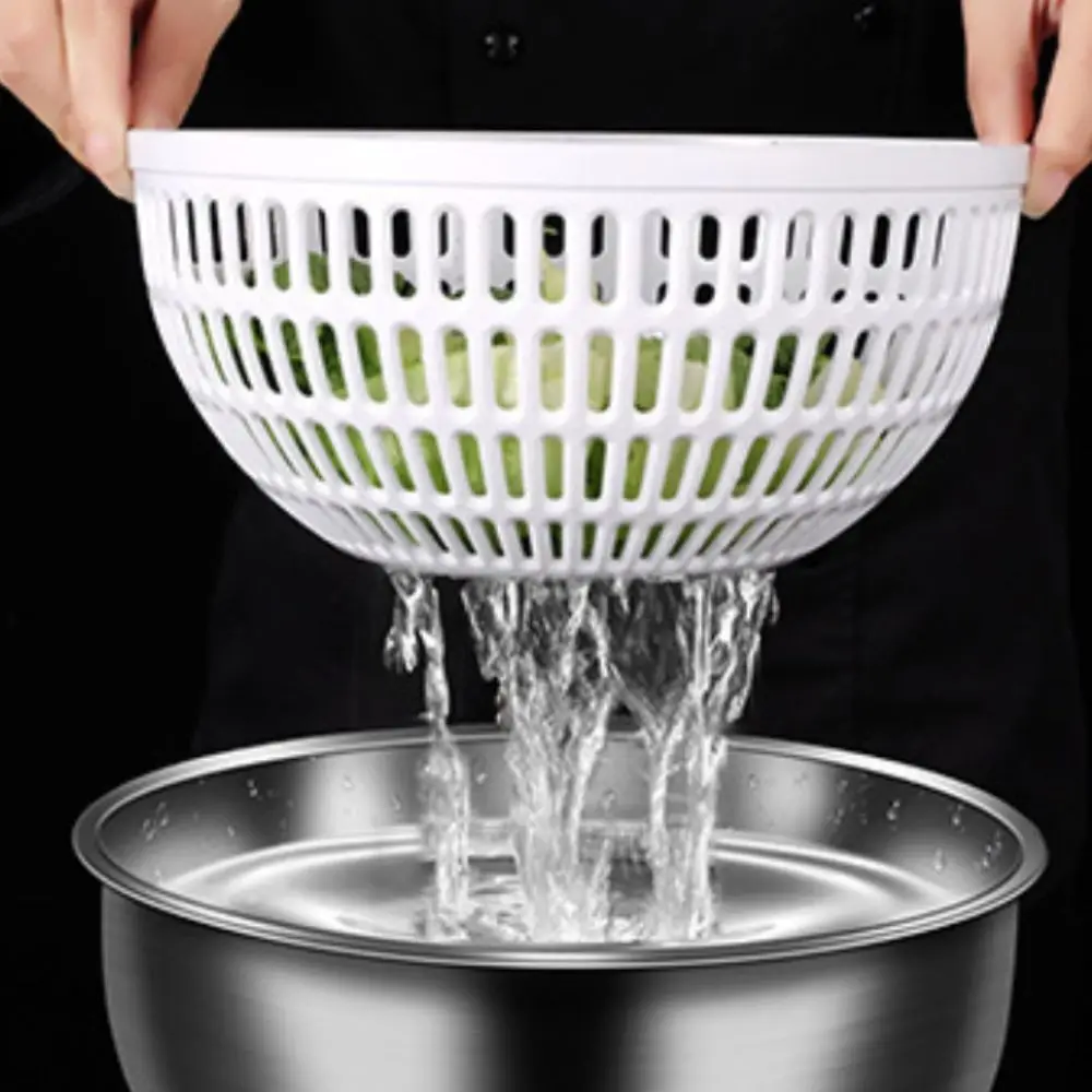 

Multifunctional 3.5 L Salad Spinner Stainless Steel Quick Drying Vegetable Dehydrator Manual Detachable Fruit Washer Restaurant