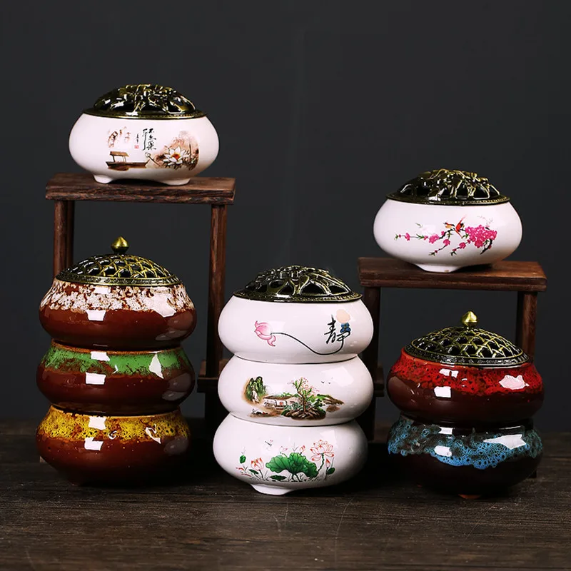 Ceramic Incense Burner Household Indoor Sandalwood Burner Decoration Ice Cracking Incense Burner SPA Salon Buddhist Temple