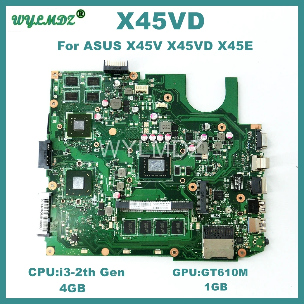 

X45VD Mainboard For ASUS X45V X45VD X45E i3-2th Gen CPU RAM-4GB 920MX-2GB GT610M/1G GPU Laptop Motherboard 100% Tested OK